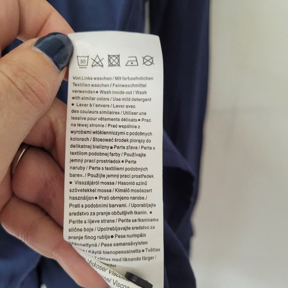 S Oliver Top Women 10 Navy Blue Button‎ Back Long Sleeve Blouse Pleated - Picture 7 of 14